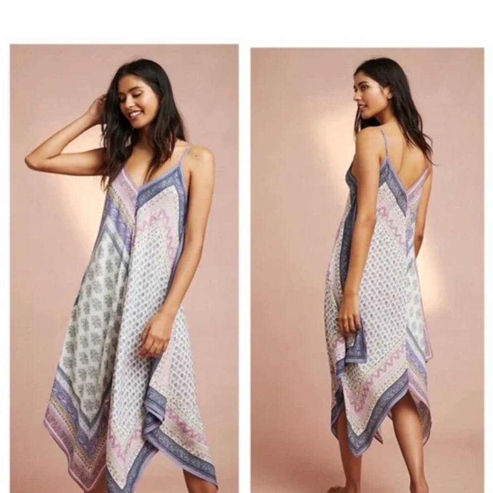 Anthropologie Floreat Asymmetrical Dress in Purple and White